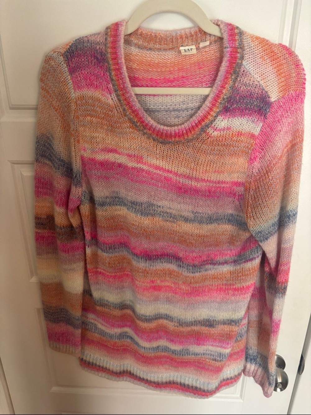 GAP Multicolor Striped Scoopneck Sweater - Pink, Orange, Cream & Gray